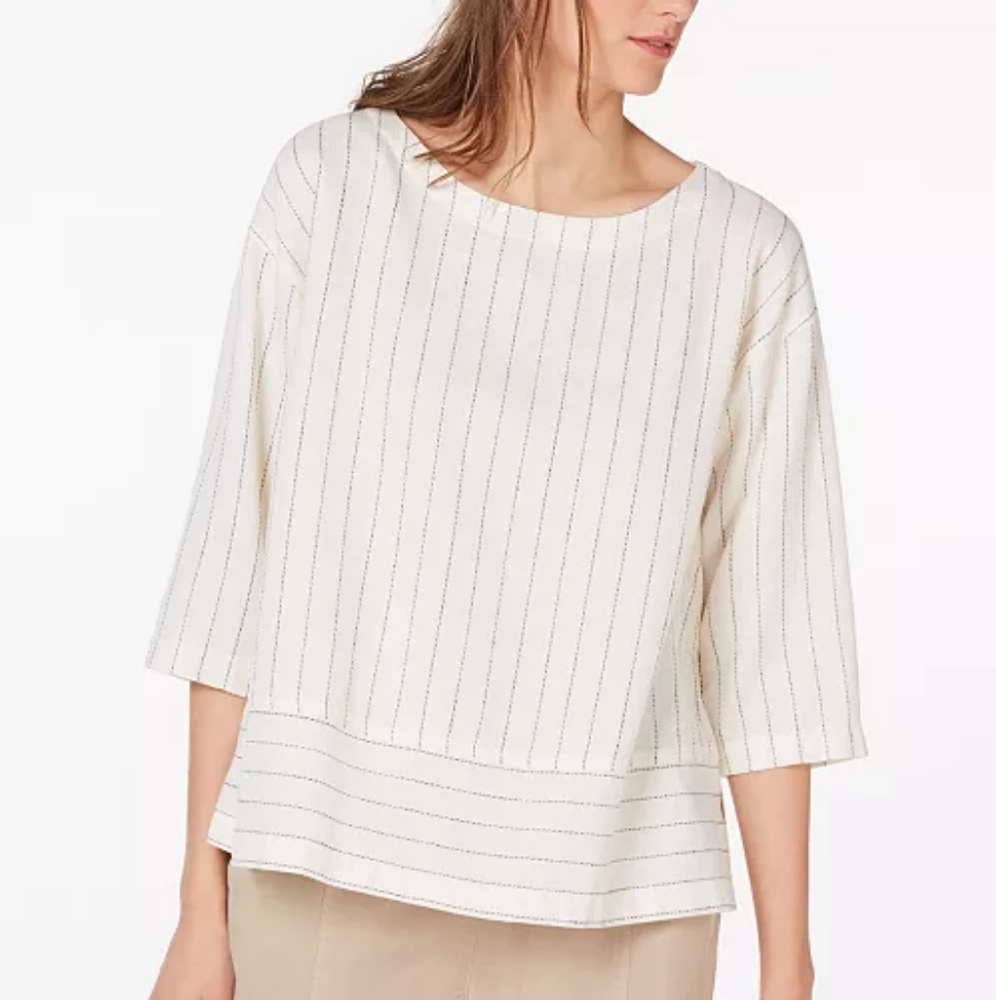 Eileen Fisher Striped Bateau Neck Gauze Blouse
